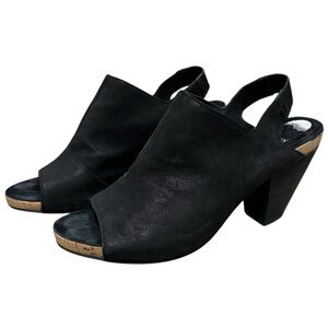Eileen Fisher Womens Black Nubuck Leather Peep Toe Slingback‎ Sandals. Size 8
